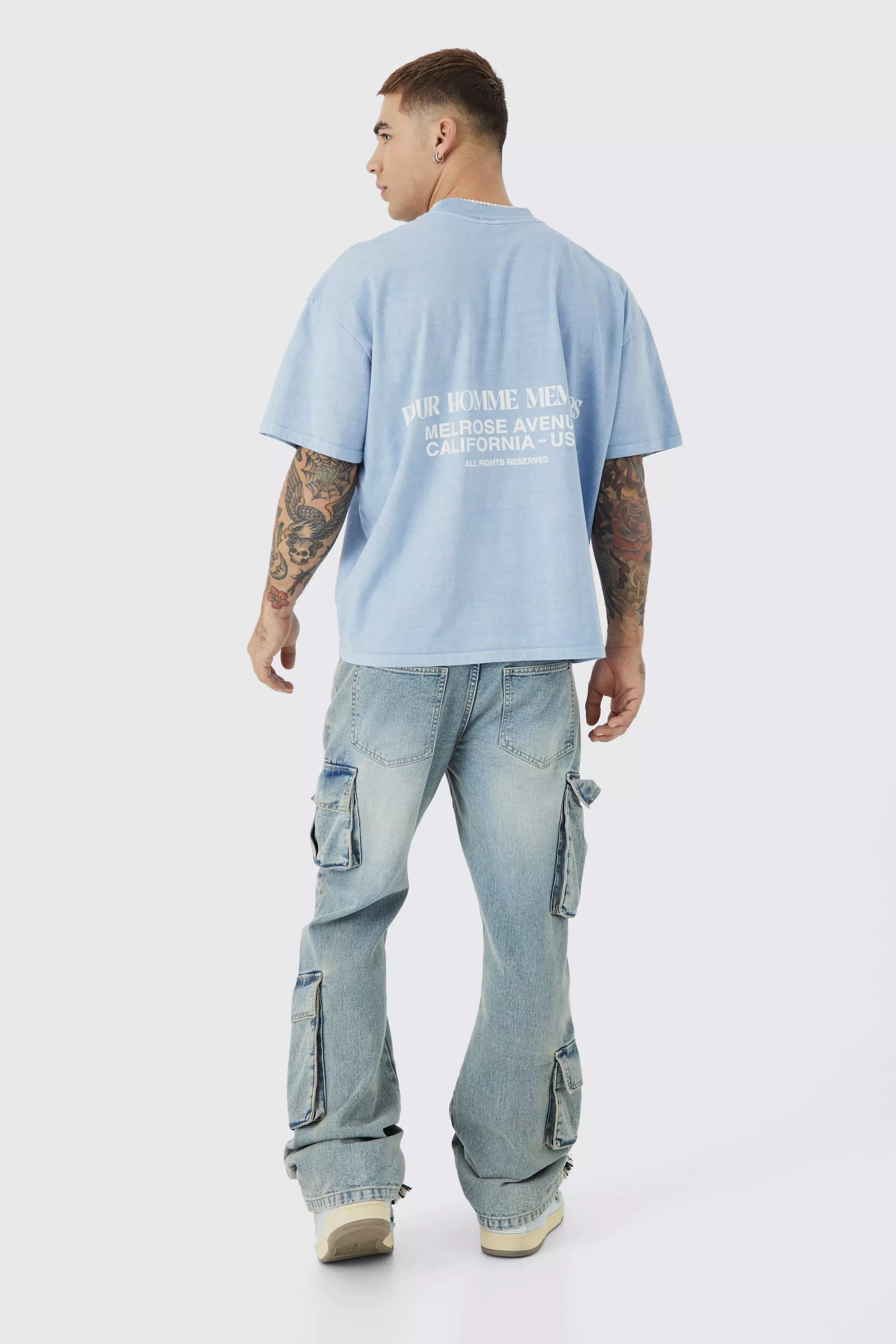 Boxy Overdyed Heavyweight Graphic T-shirt | boohooMAN UK