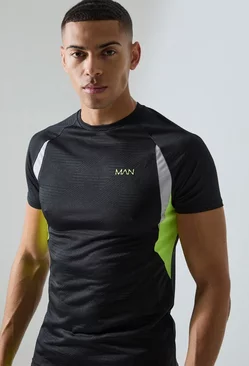 Black Man Active Geo Jacquard Muscle Fit T-shirt