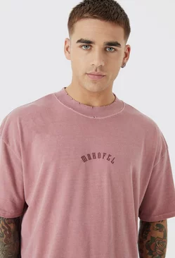 Oversized Distressed Washed Embroidered T-shirt Mauve