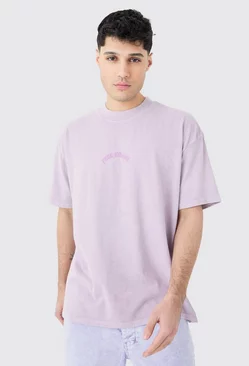 Oversized Distressed Washed Embroidered T-shirt Lilac