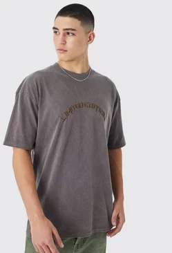 Oversized Distressed Washed Embroidered T-shirt Chocolate