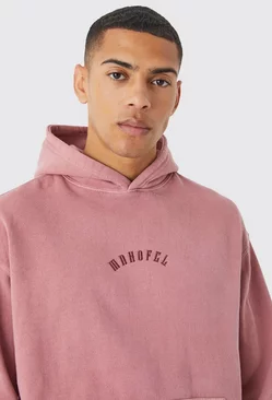 Oversized Washed Embroidered Hoodie Mauve
