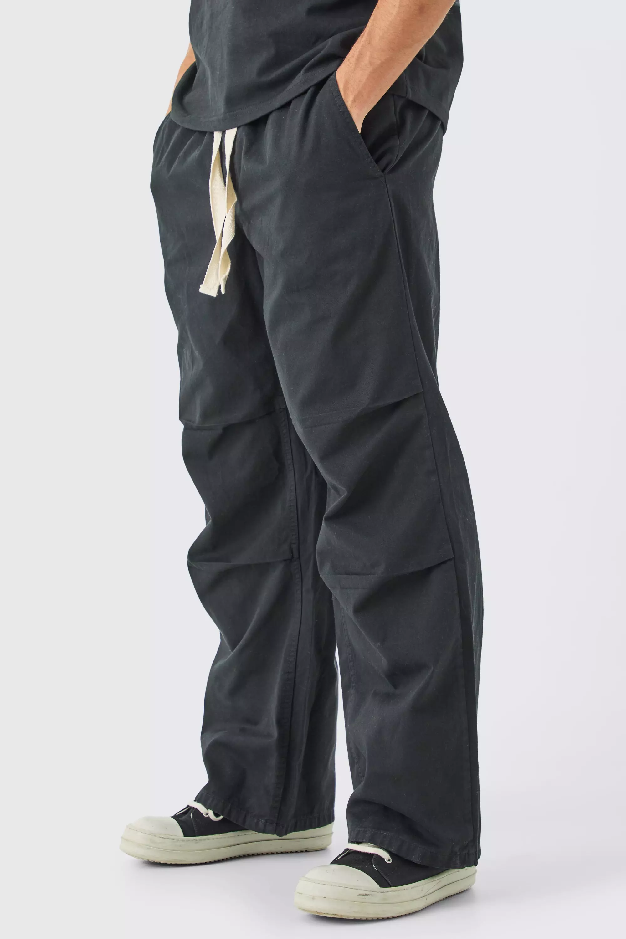 Elasticated Waist Contrast Drawcord Baggy Pants Charcoal