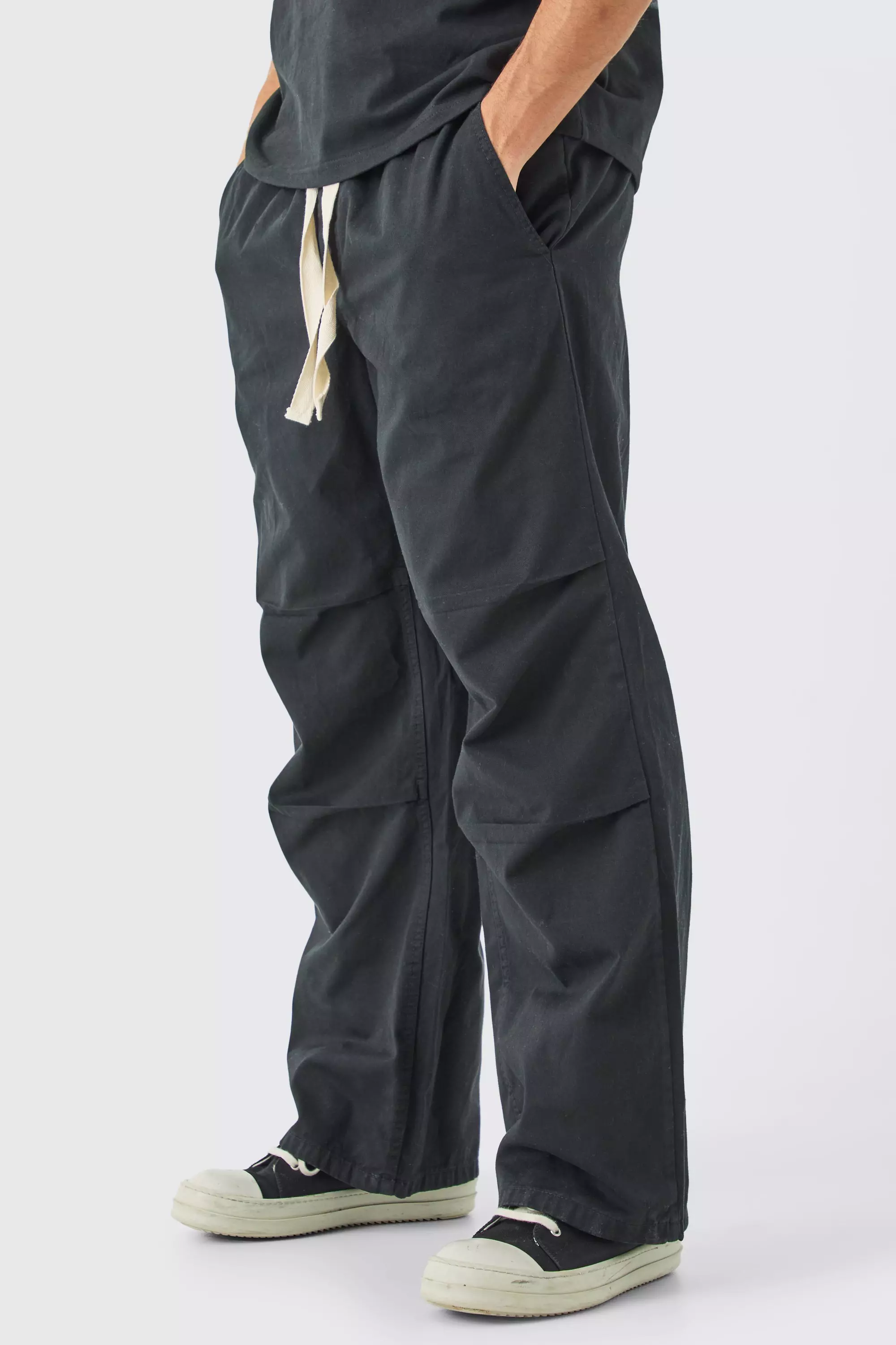 Charcoal Grey Elastic Waist Contrast Drawcord Extreme Baggy Trouser