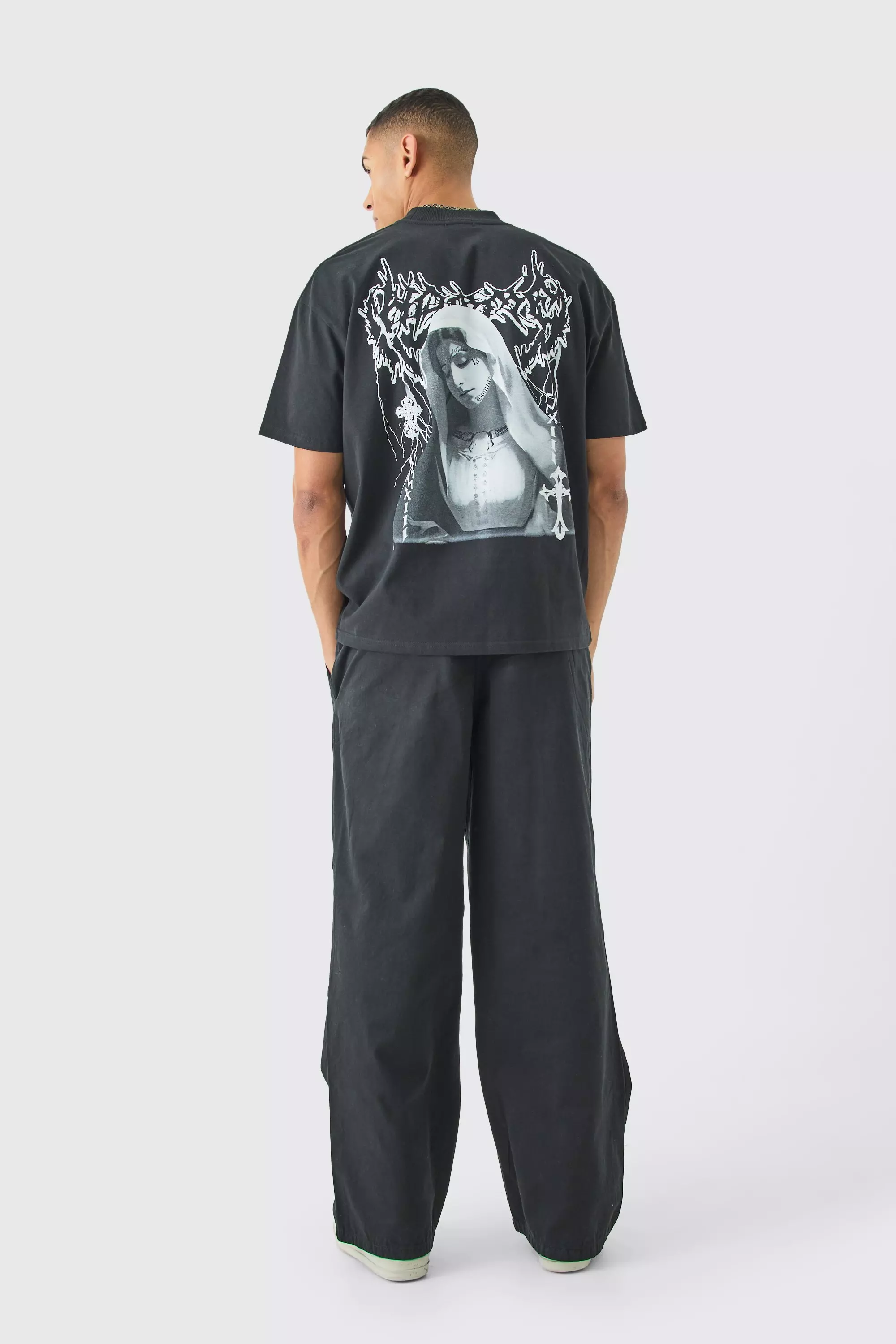 Elasticated Waist Contrast Drawcord Baggy Trouser | boohooMAN USA