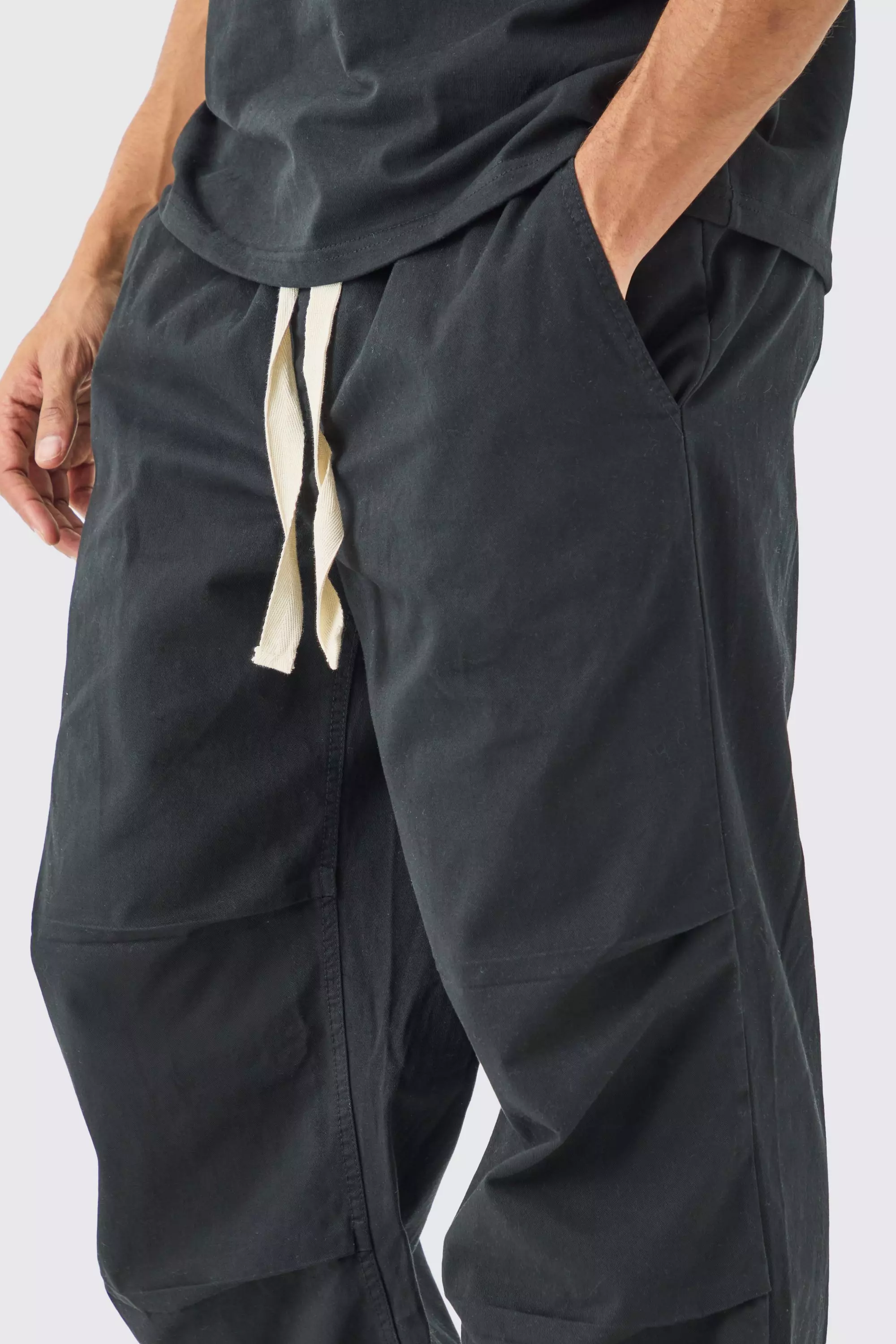 Elasticated Waist Contrast Drawcord Baggy Trouser | boohooMAN USA