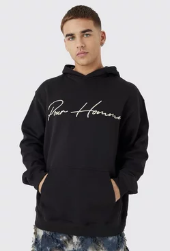 Oversized Pour Homme Puff Print Hoodie Black