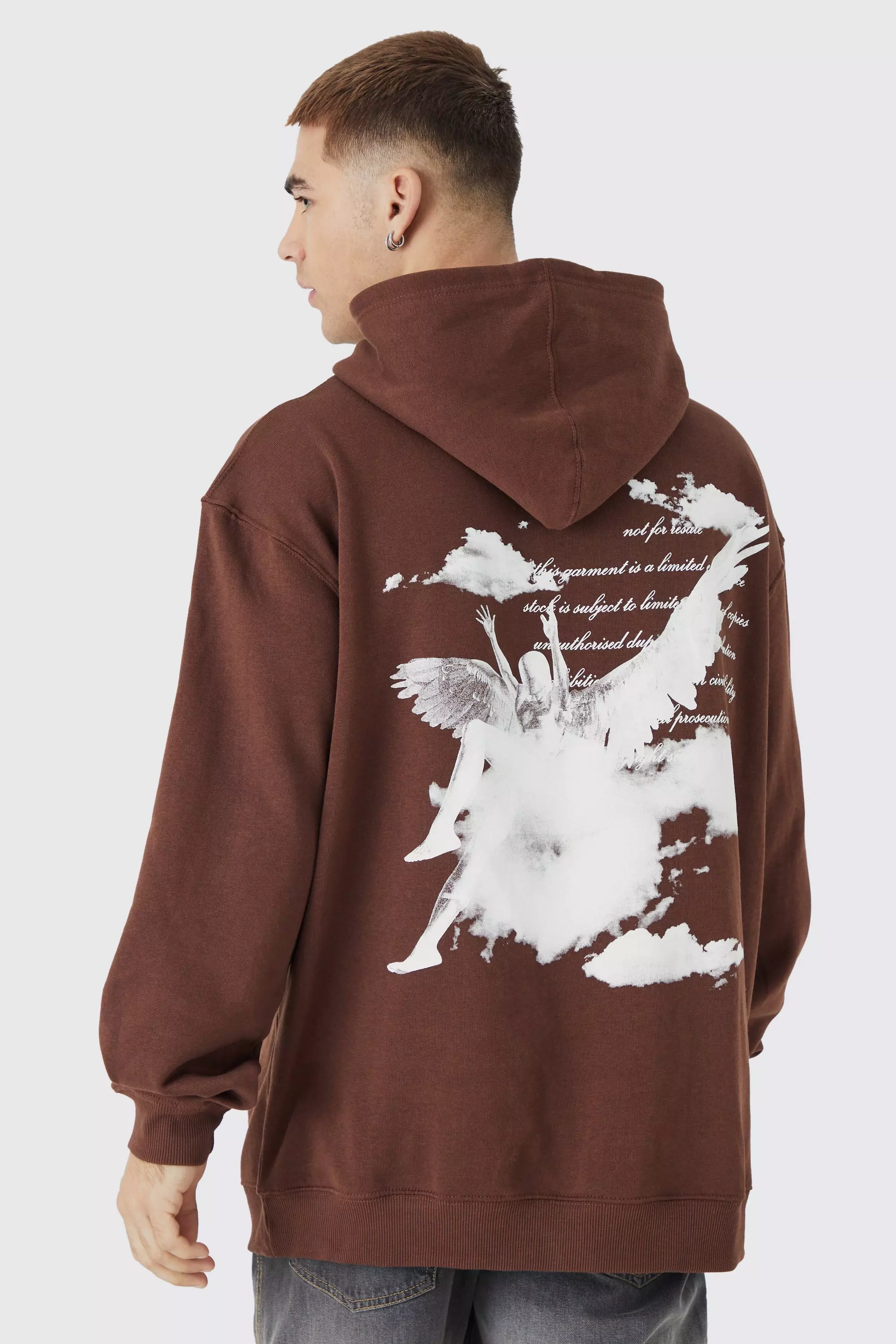 Chocolate Brown Oversized Dove Graphic Hoodie