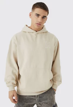 Oversized M Embroidered Hoodie Sand