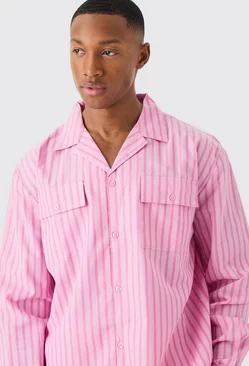 Woven Stripe Lounge Shirt Pink