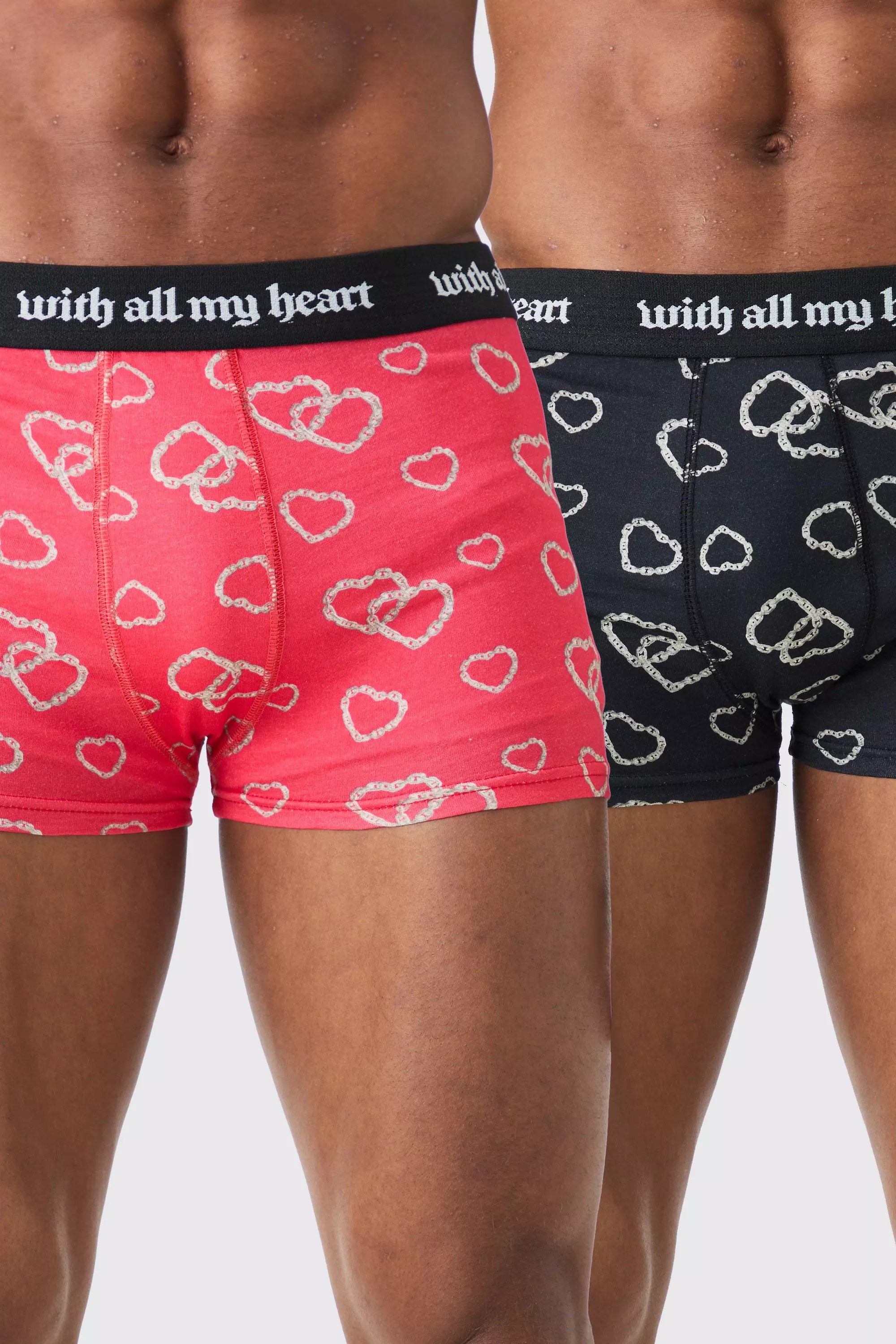 X2 Pack Printed Heart Boxers Red