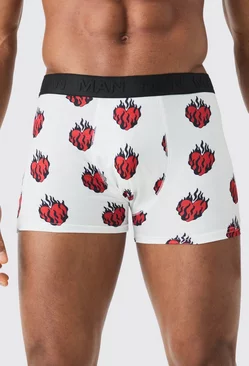 Printed Heart Flames Boxers White