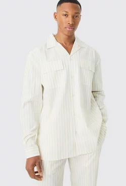 Woven Stripe Lounge Shirt White
