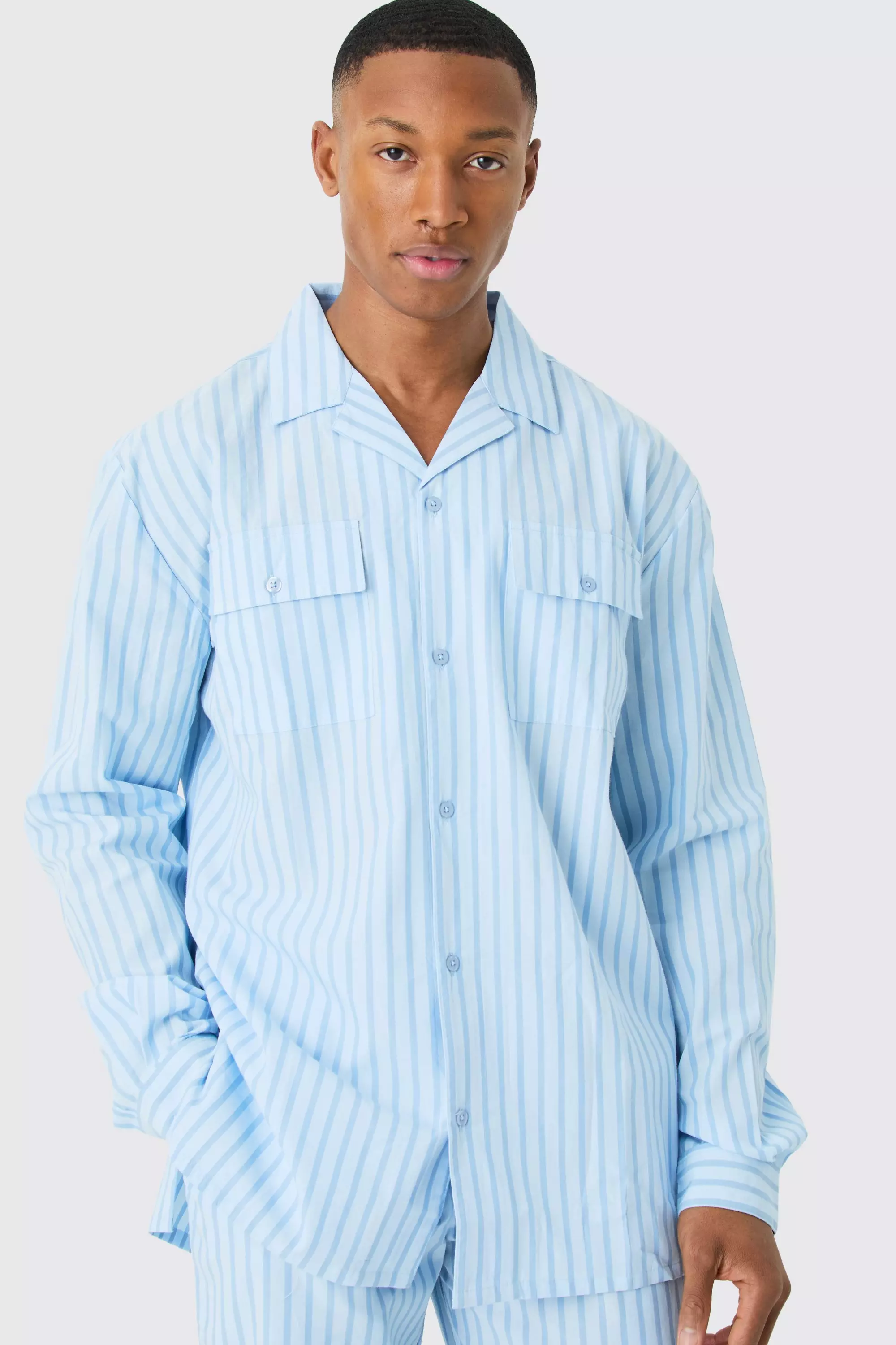 Woven Stripe Lounge Shirt Blue