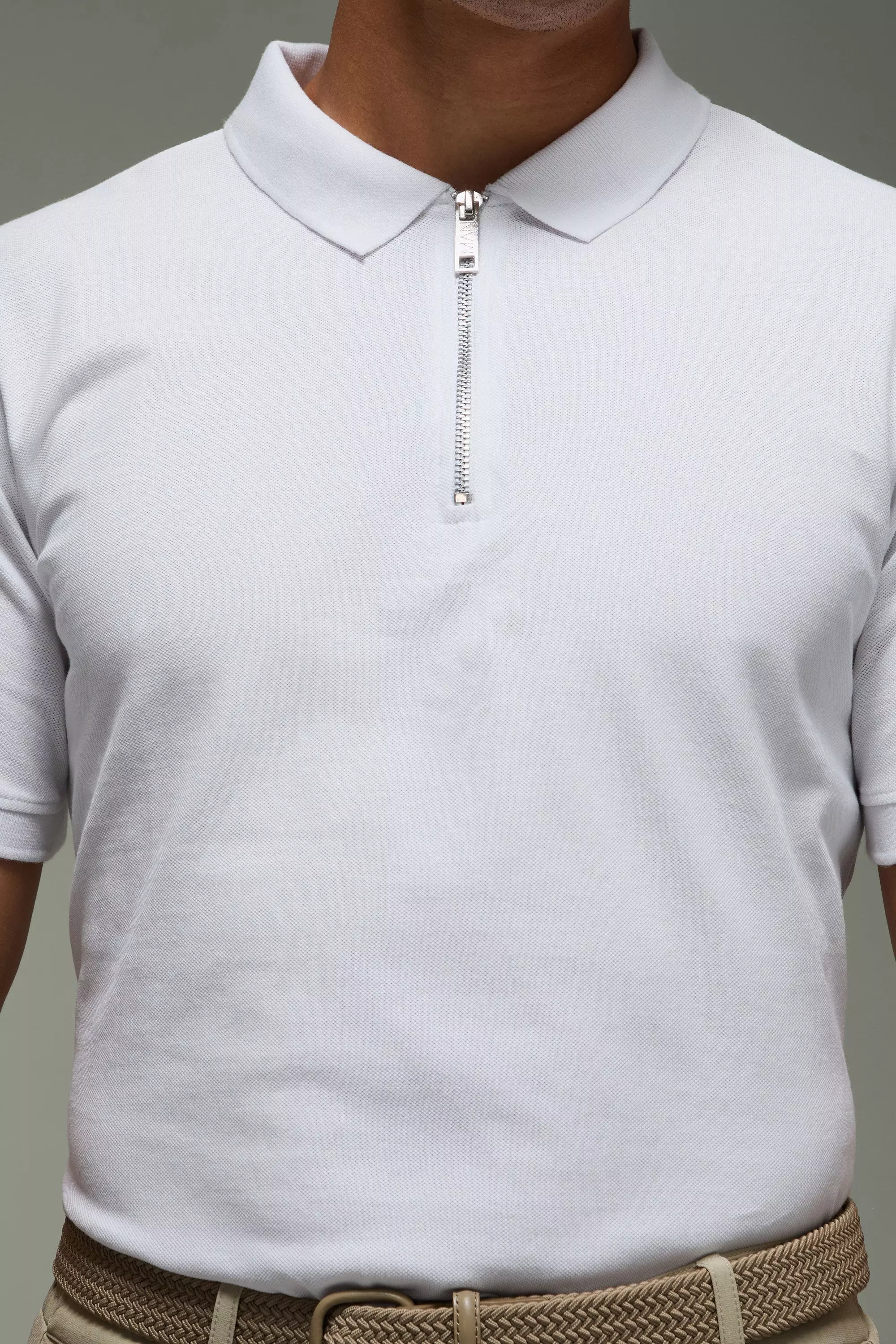 White Slim 1/4 Zip Pique Golf Polo alternative image