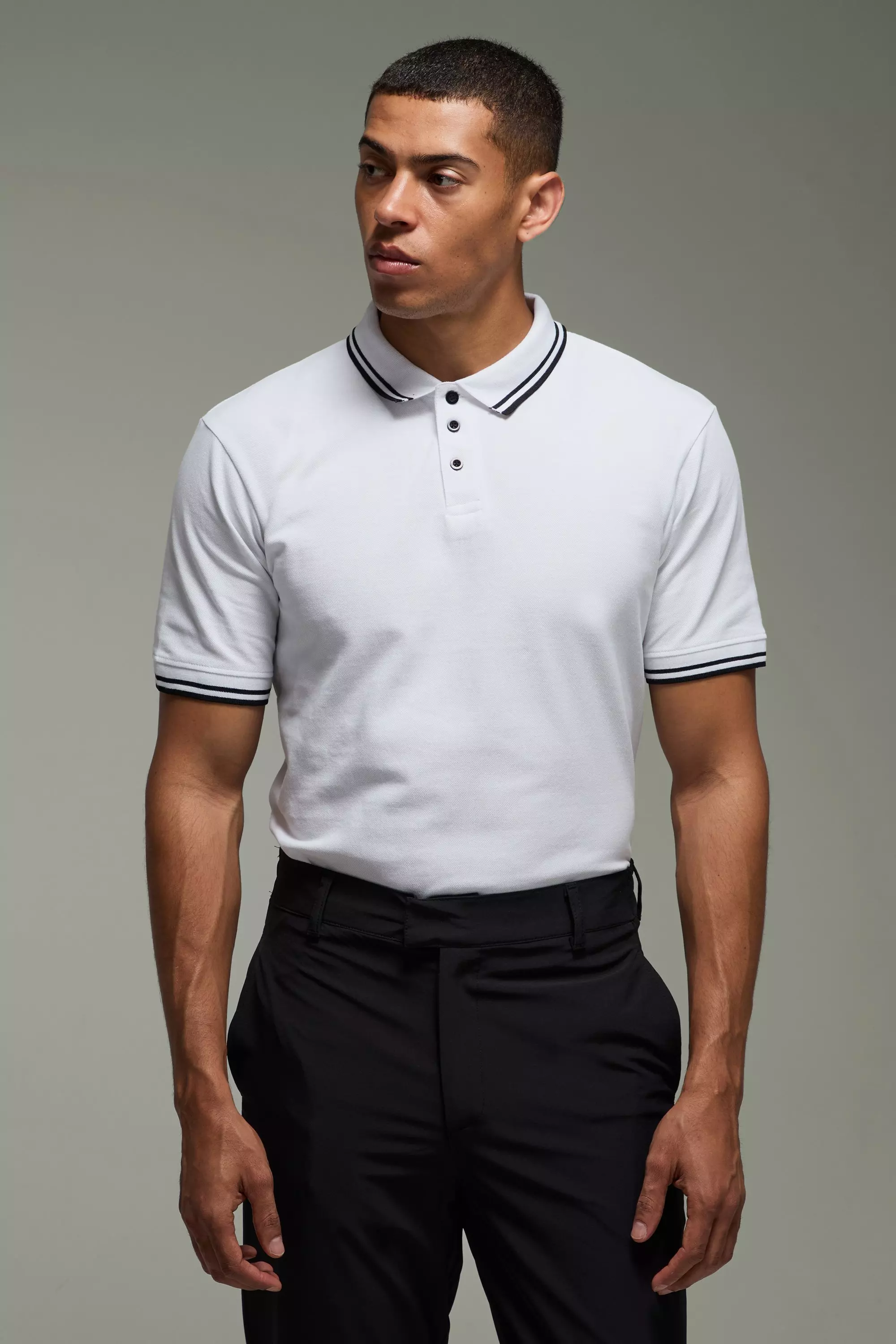 White Slim Tipped Pique Golf Polo alternative image