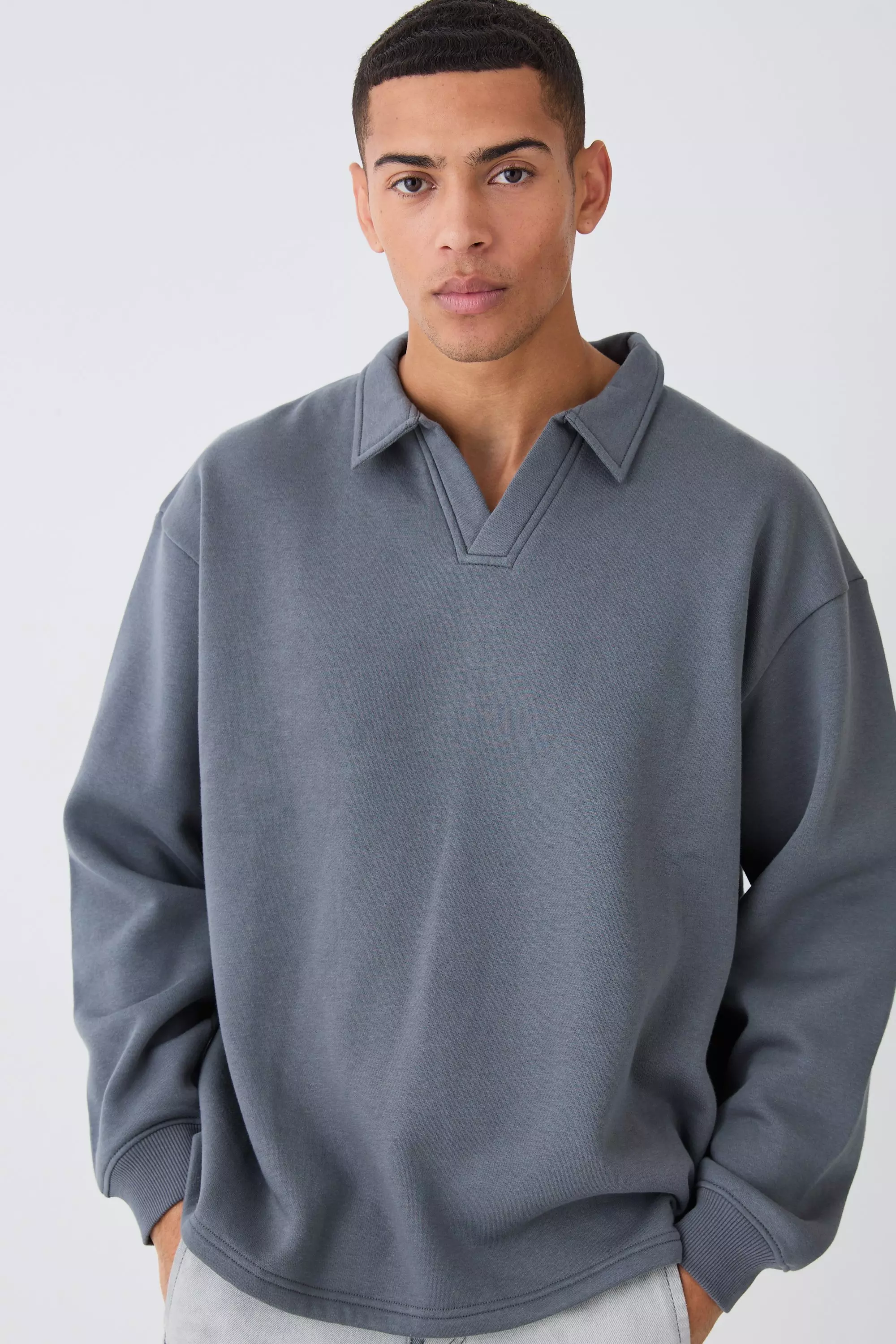 Oversized Revere Rugby Sweatshirt Polo Charcoal