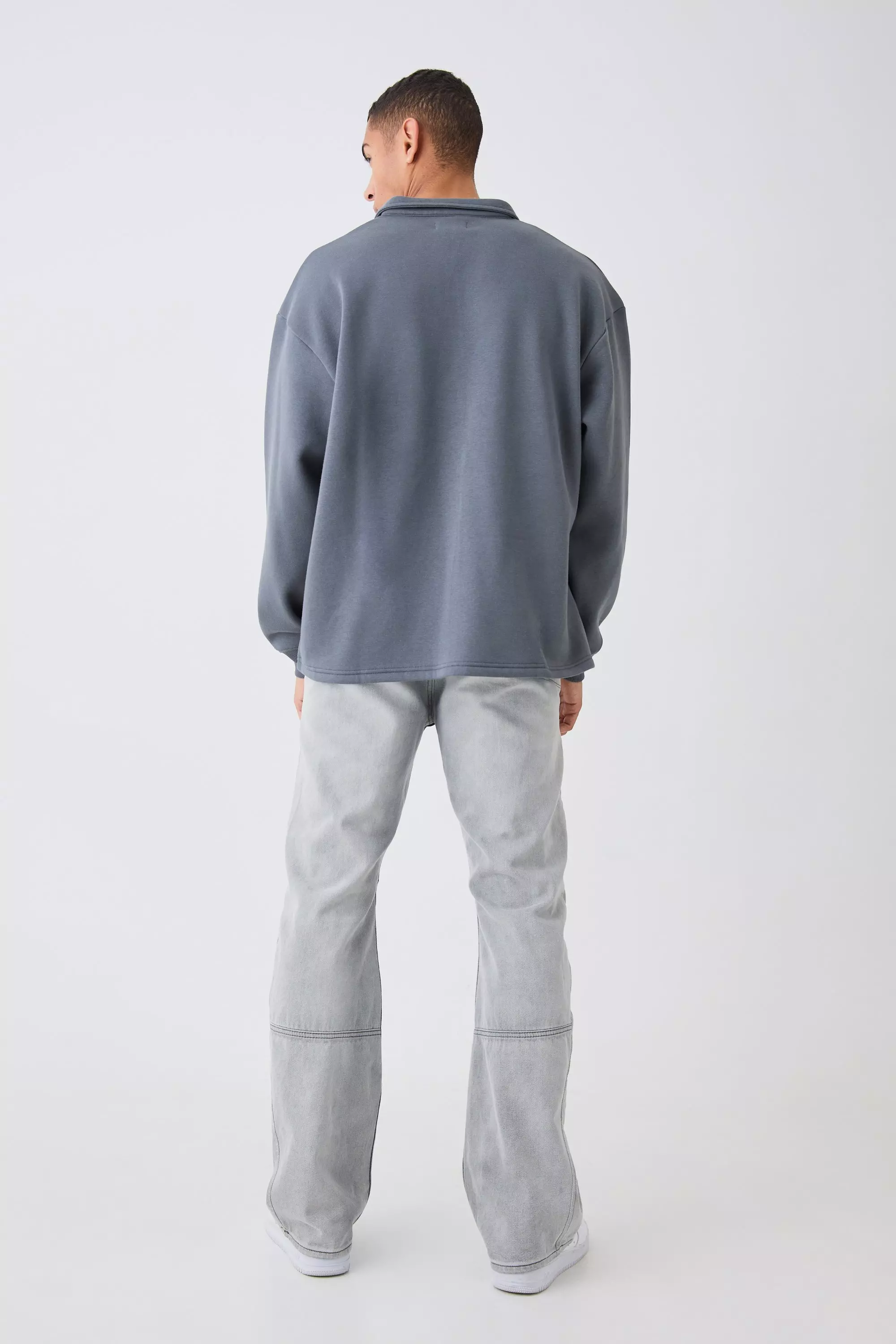 Charcoal Oversized Revere Rugby Sweatshirt Polo alternative image