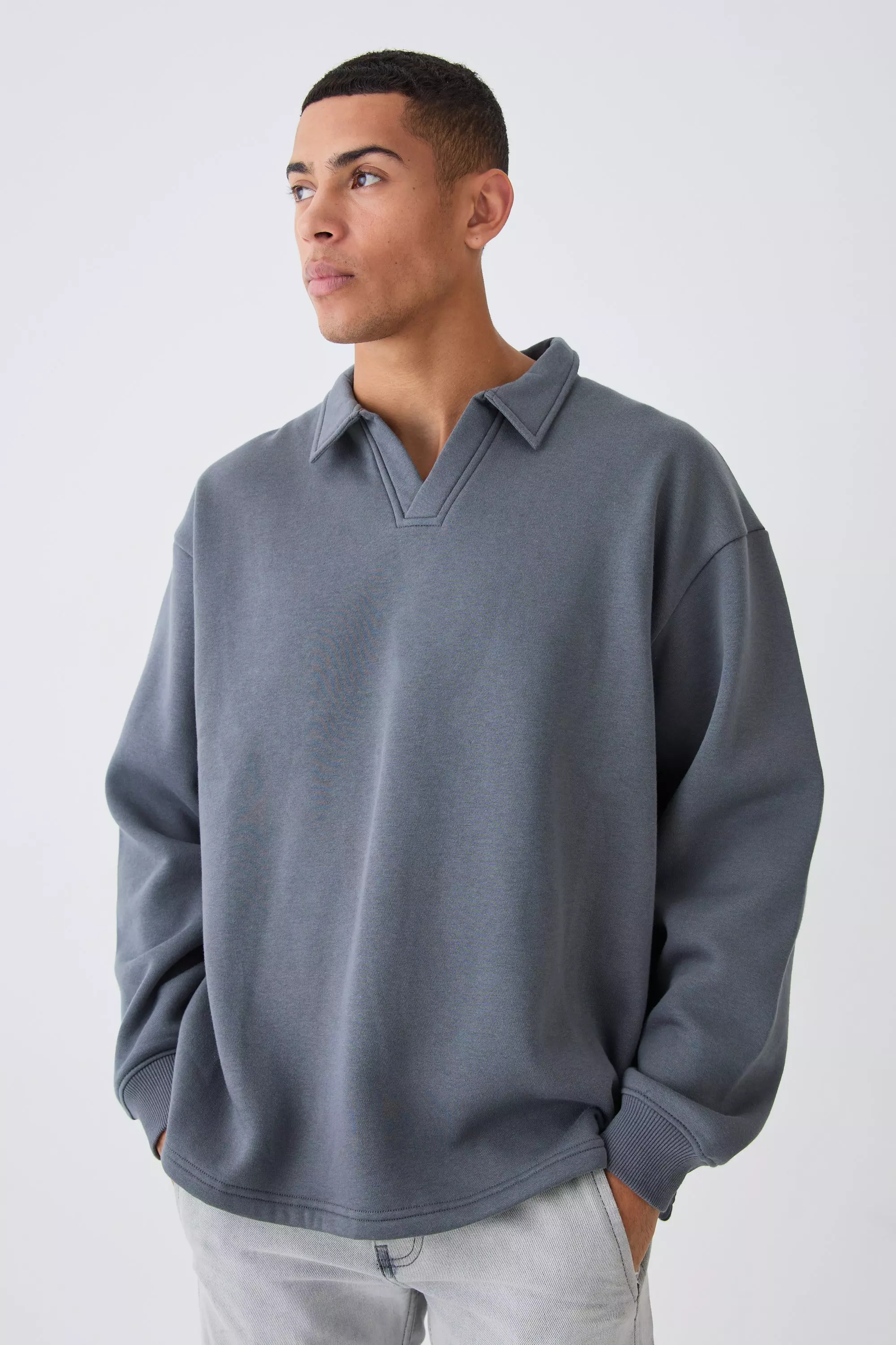 Charcoal Oversized Revere Rugby Sweatshirt Polo alternative image