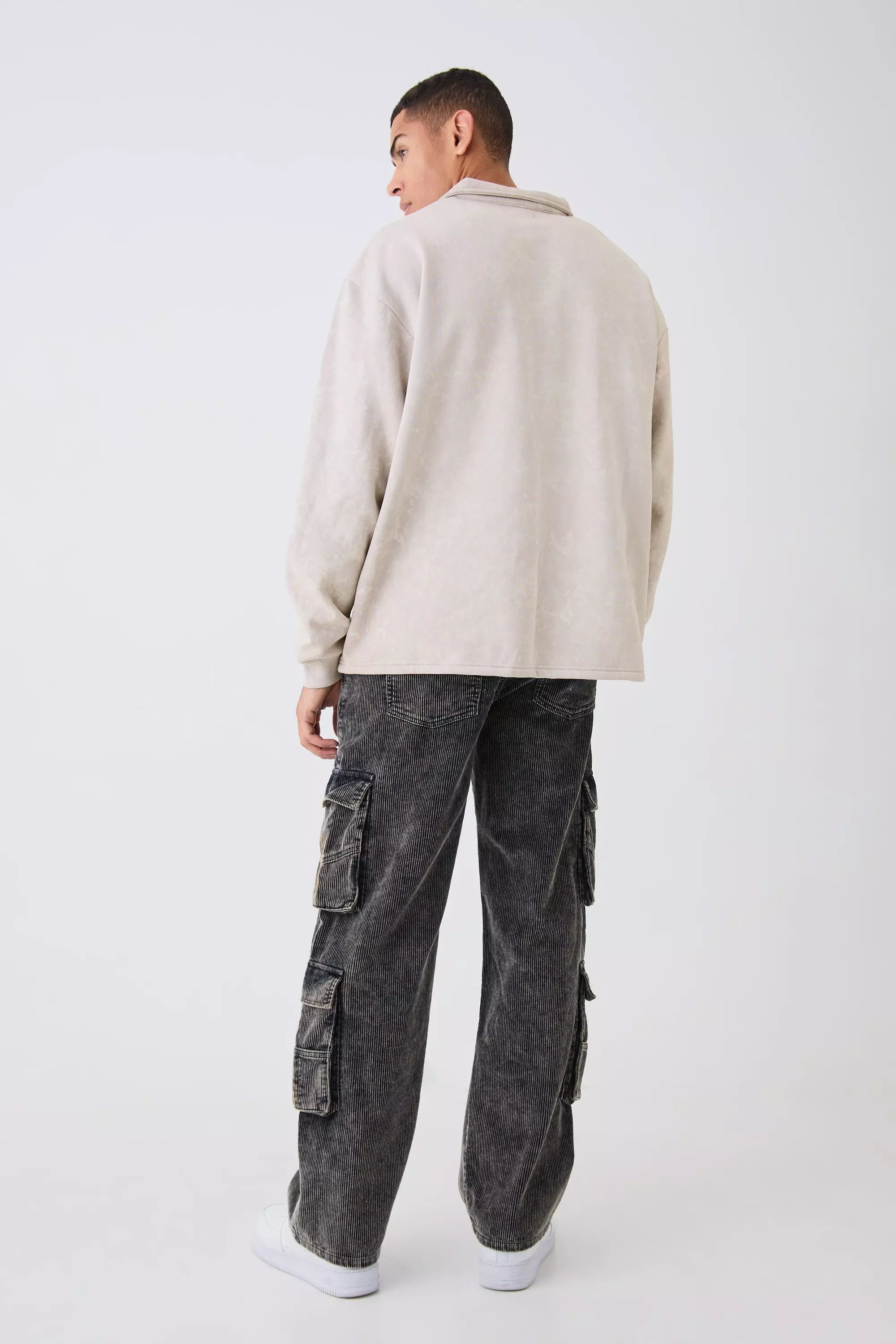 Stone Oversized Washed Revere Rugby Sweatshirt Polo alternative image