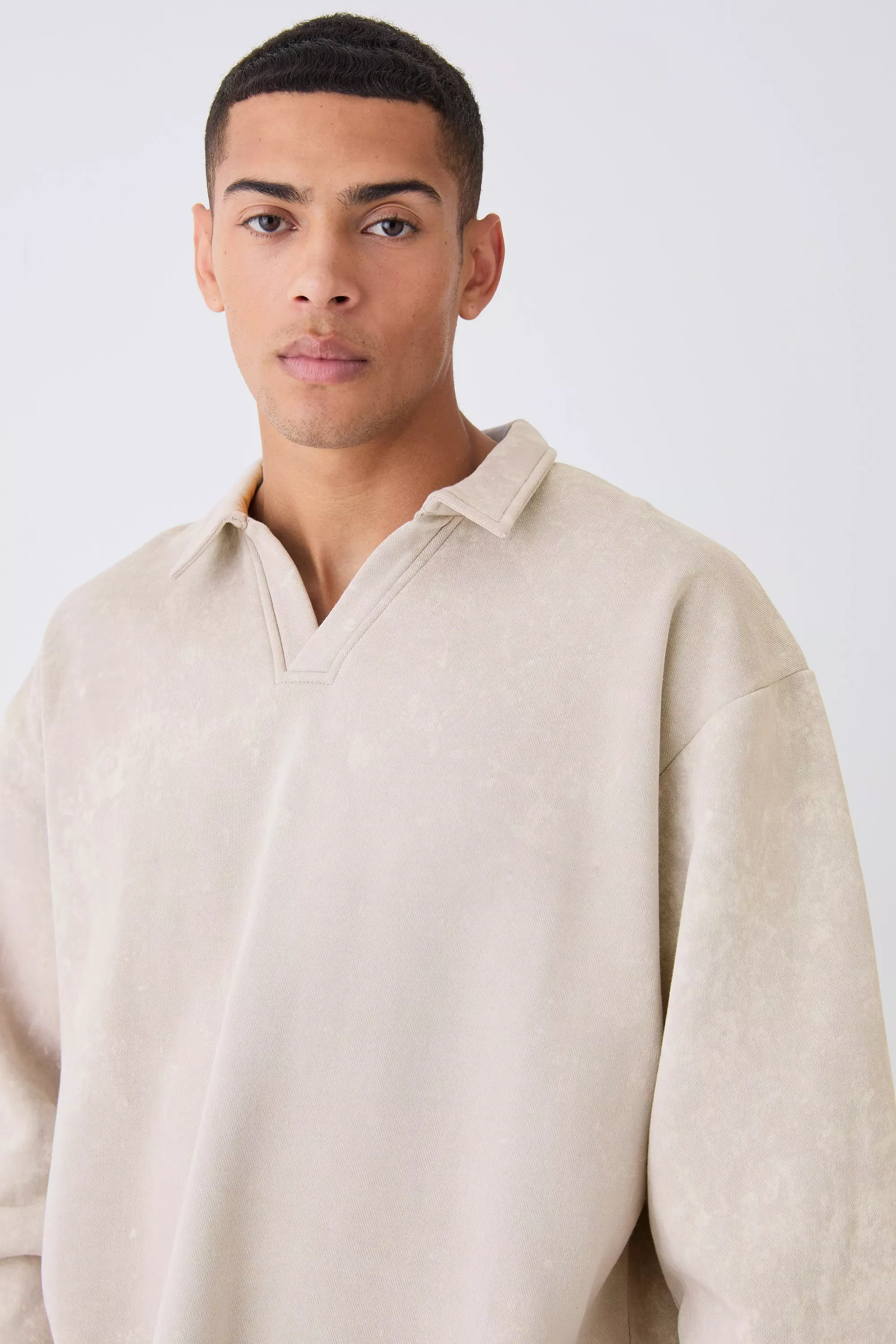 Stone Oversized Washed Revere Rugby Sweatshirt Polo alternative image