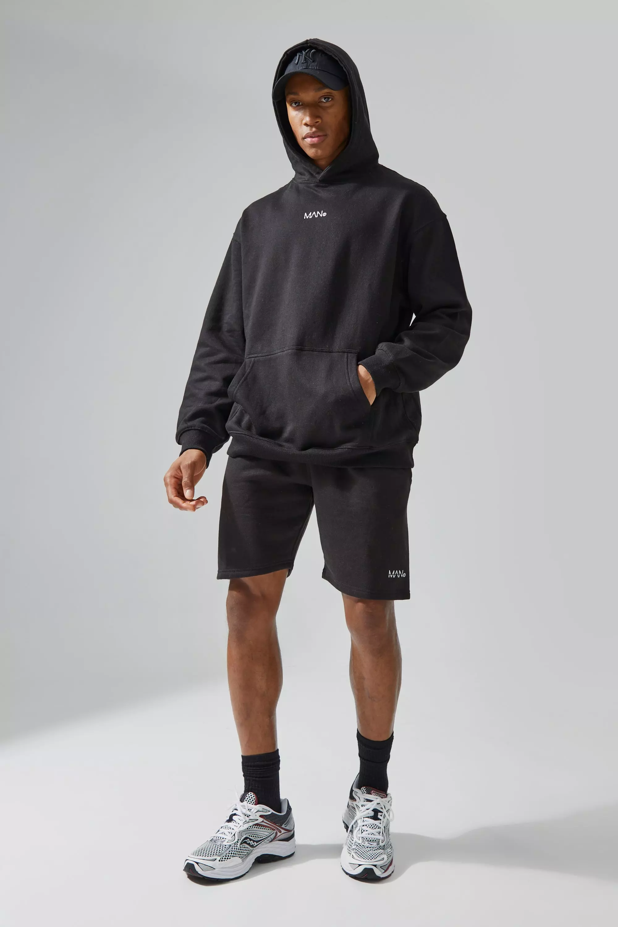 Man Active Gym Hoodie & Short Set Black