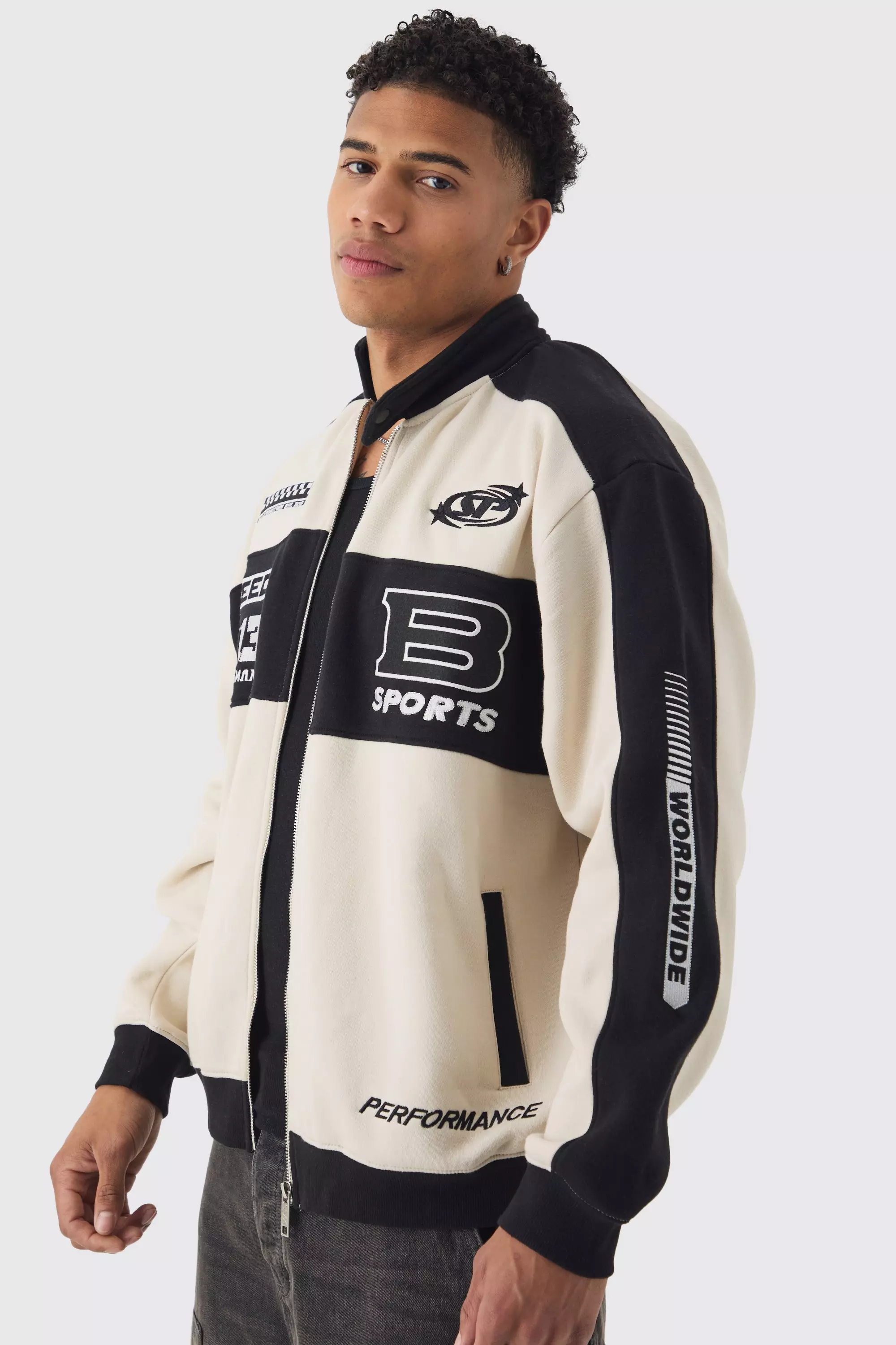 Oversized Jersey Moto Collar Bomber Jacket boohooMAN UK
