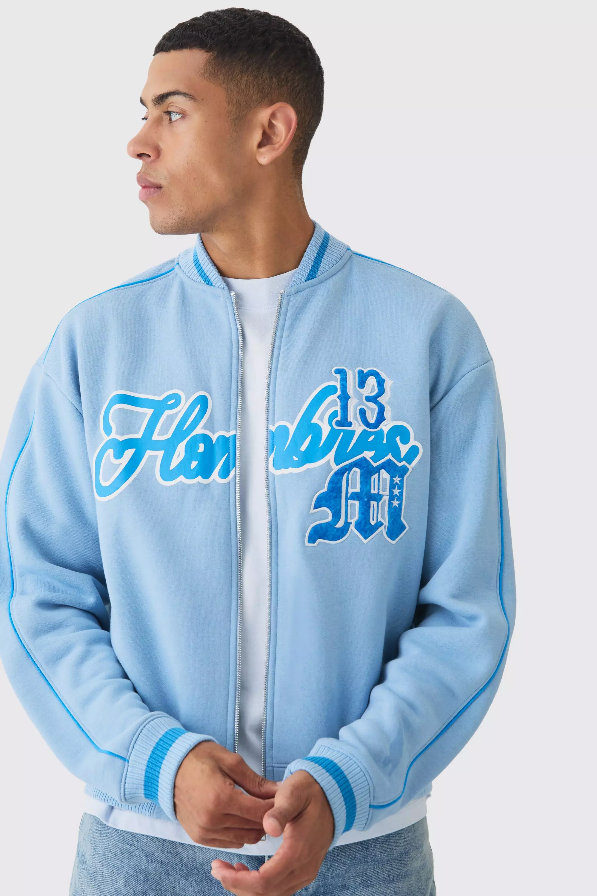 Boxy Jersey Homme Athletics Bomber Jacket Blue