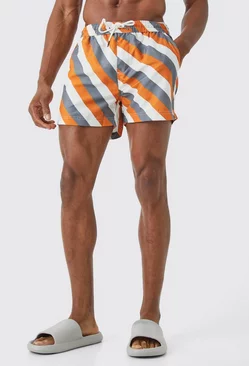 Mid Length Stripe Swim Short Orange