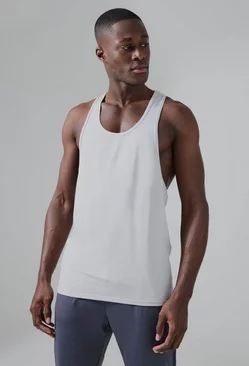 Man Active Gym Poly Gym Racer Vest Silver