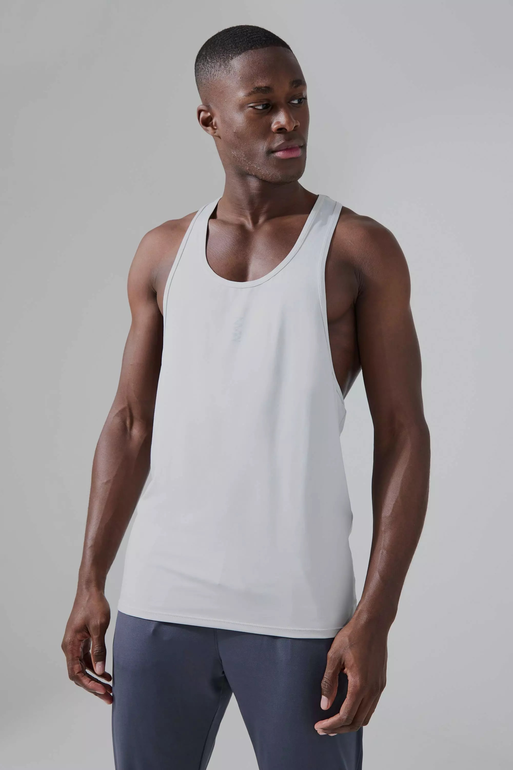 Man Active Gym Poly Gym Racer Vest Silver
