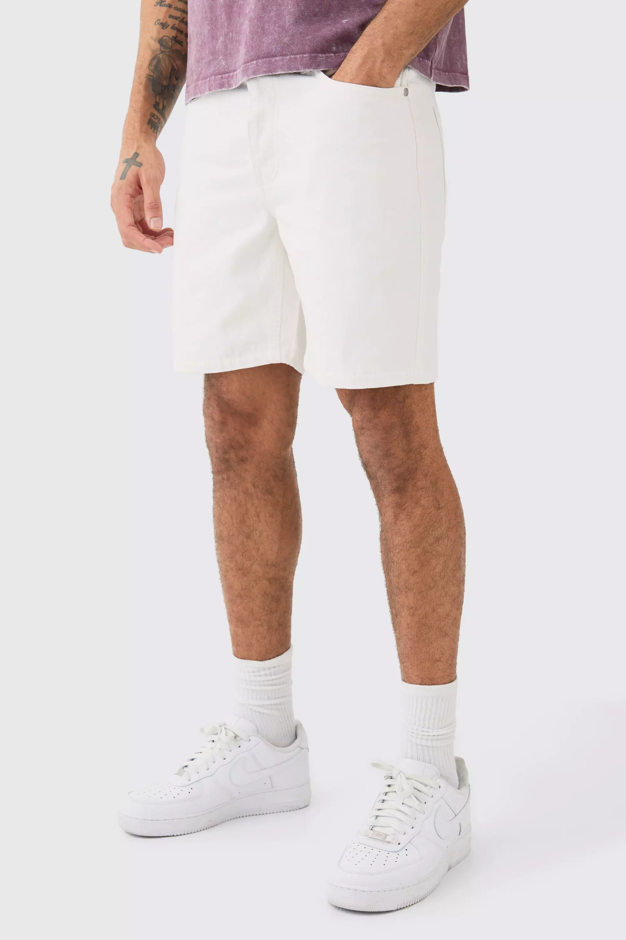 Slim Rigid Jean Shorts In White alternative image