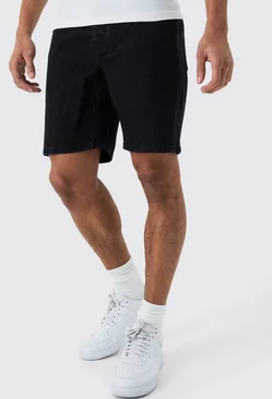 Black Slim Rigid Denim Shorts In Black