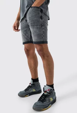 Grey Skinny Stretch Denim Shorts In Charcoal