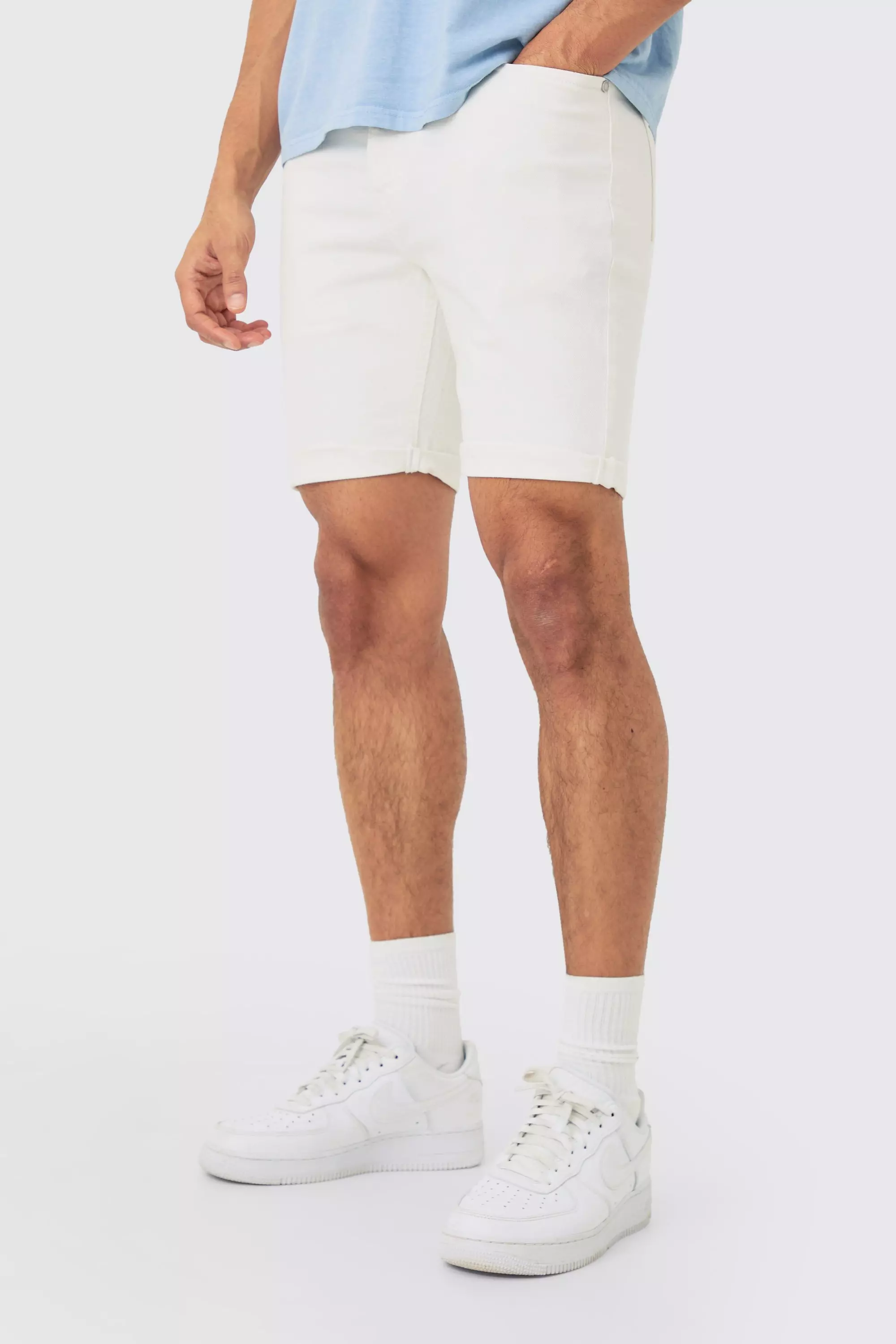 Skinny Stretch Denim Shorts In White alternative image