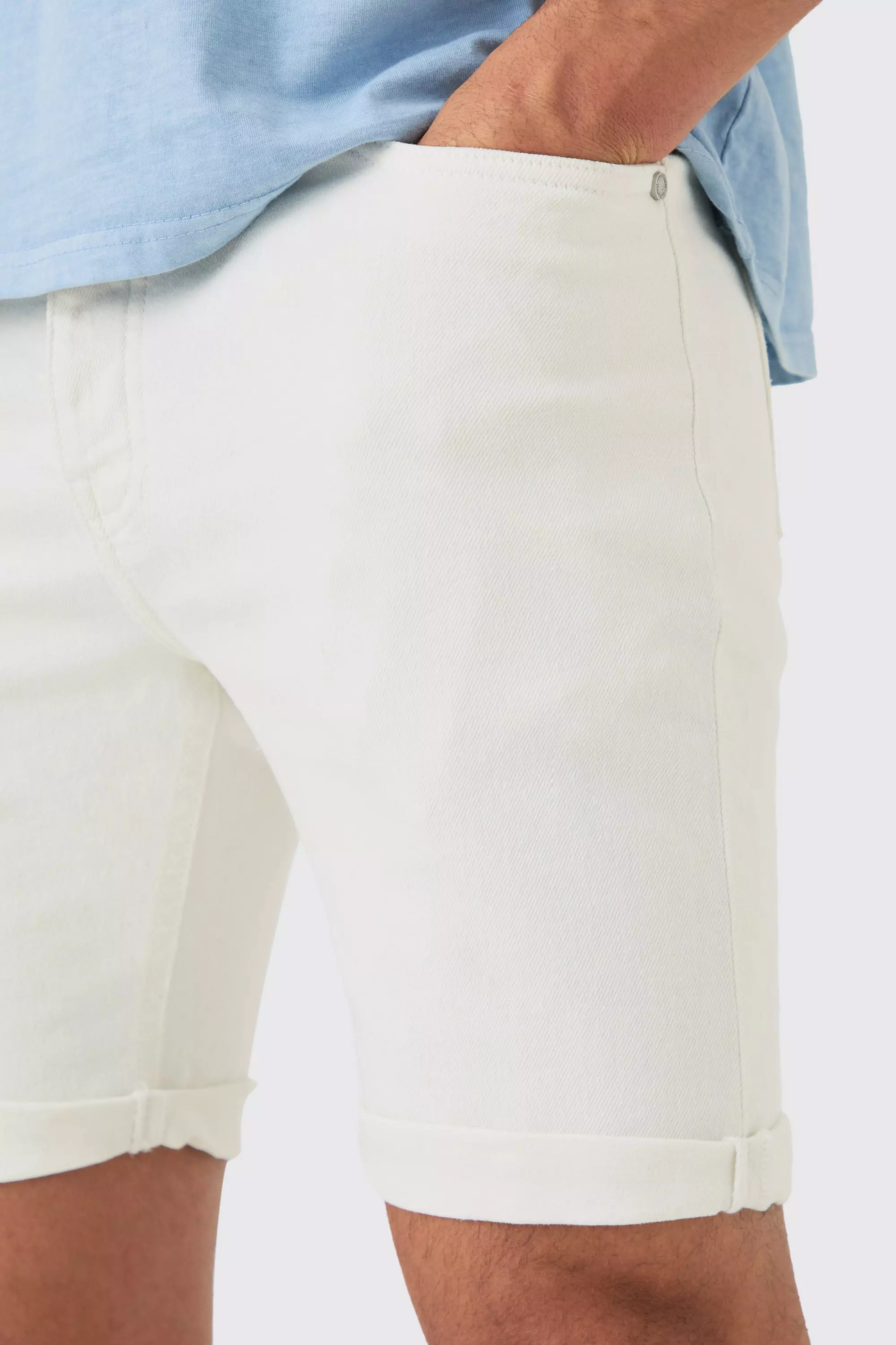 Skinny Stretch Denim Shorts In White alternative image