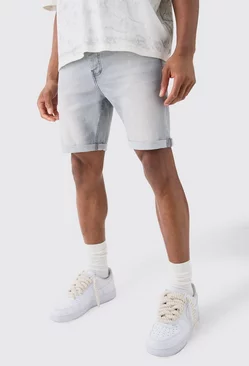 Grey Skinny Stretch Denim Shorts In Light Grey