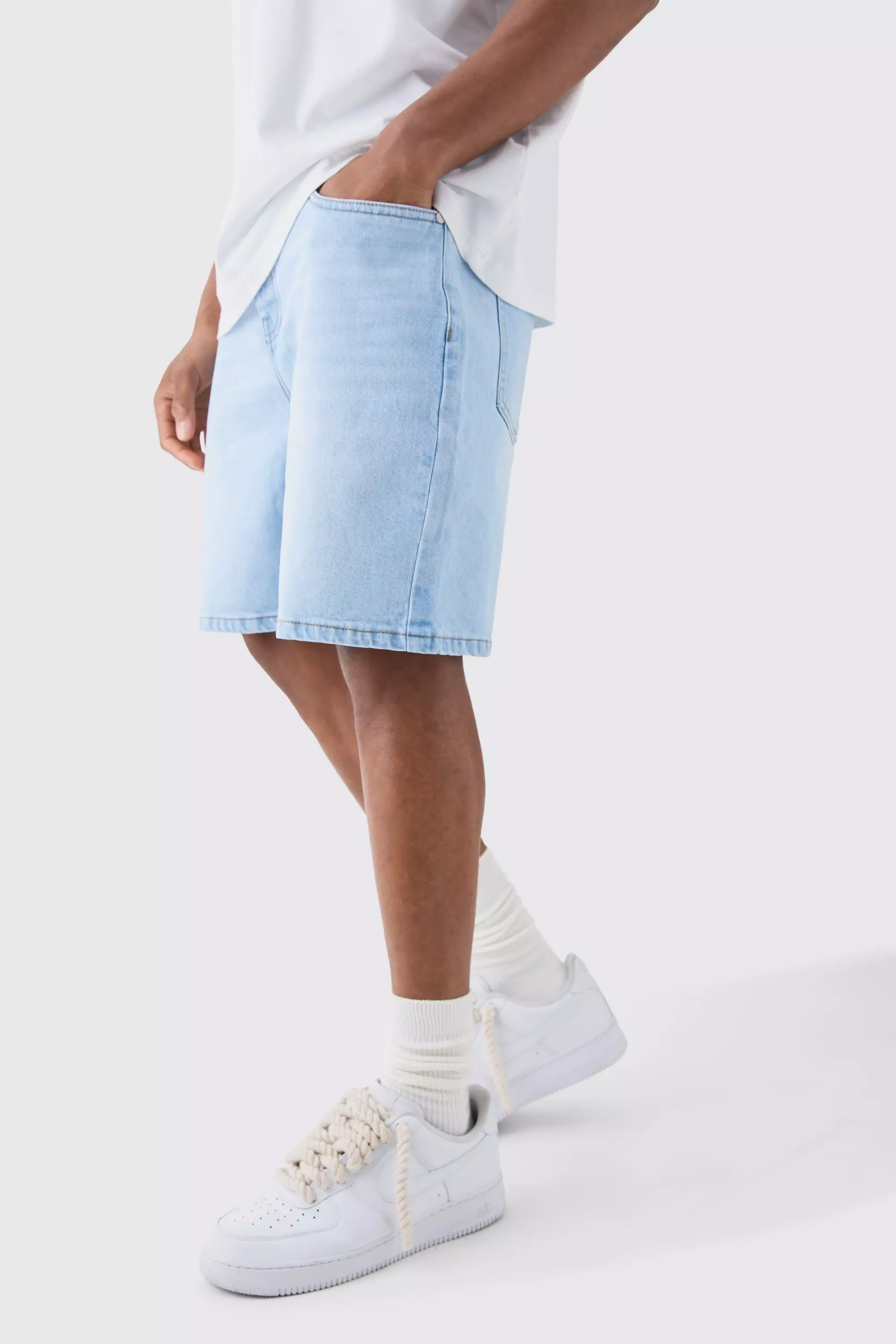 Relaxed Rigid Denim Shorts In Ice Blue Ice blue