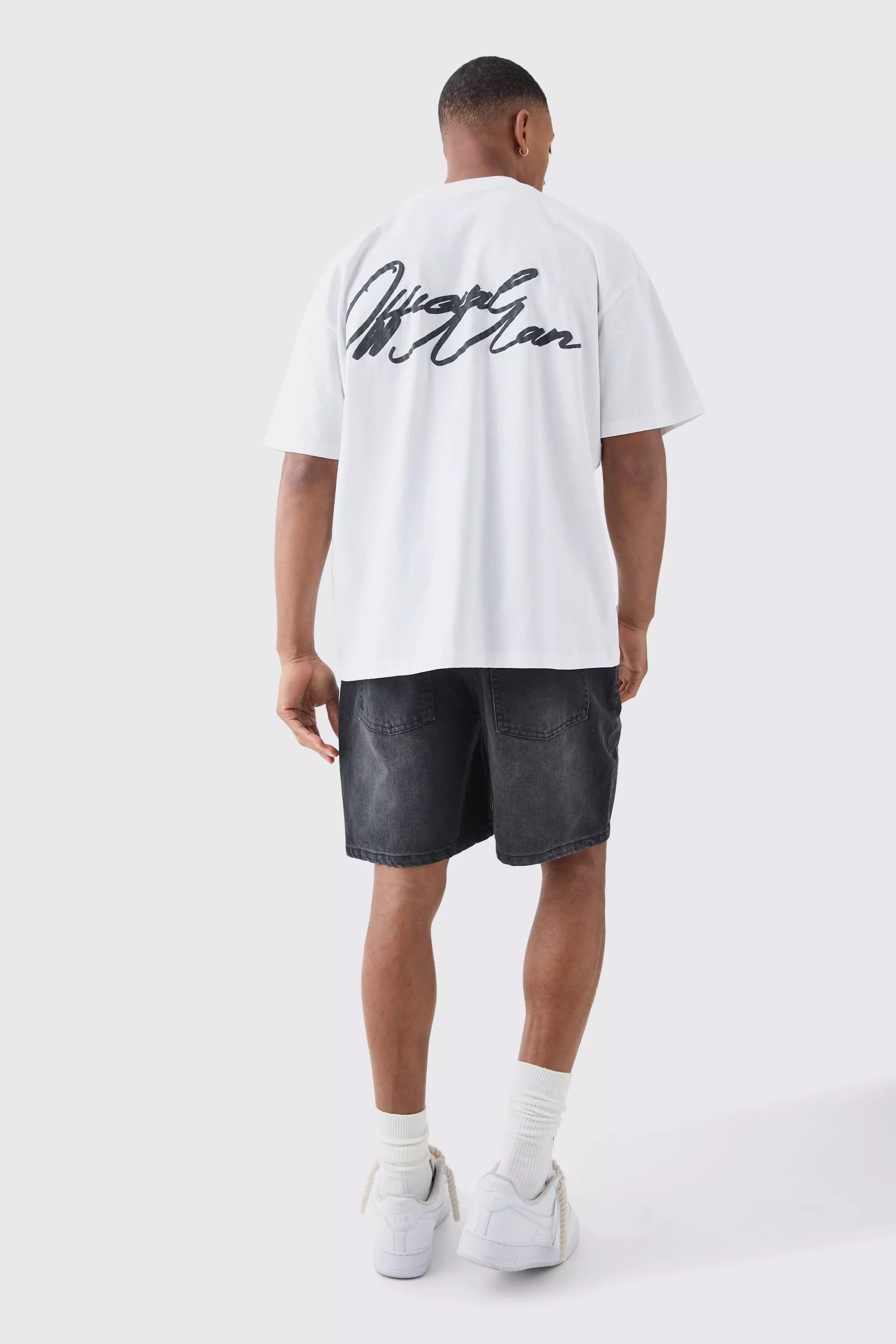 Relaxed Rigid Denim Shorts In Charcoal | boohooMAN USA