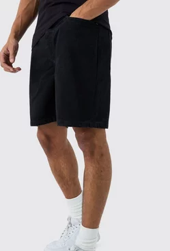 Black Relaxed Rigid Denim Shorts In Black