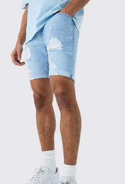 Skinny Stretch Distressed Denim Shorts In Light Blue Light blue