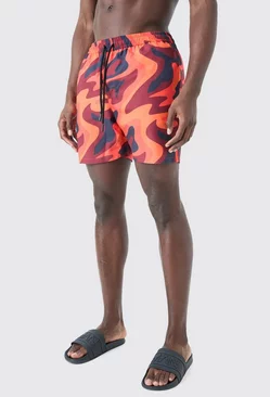 Mid Length Flame Swim Short Red