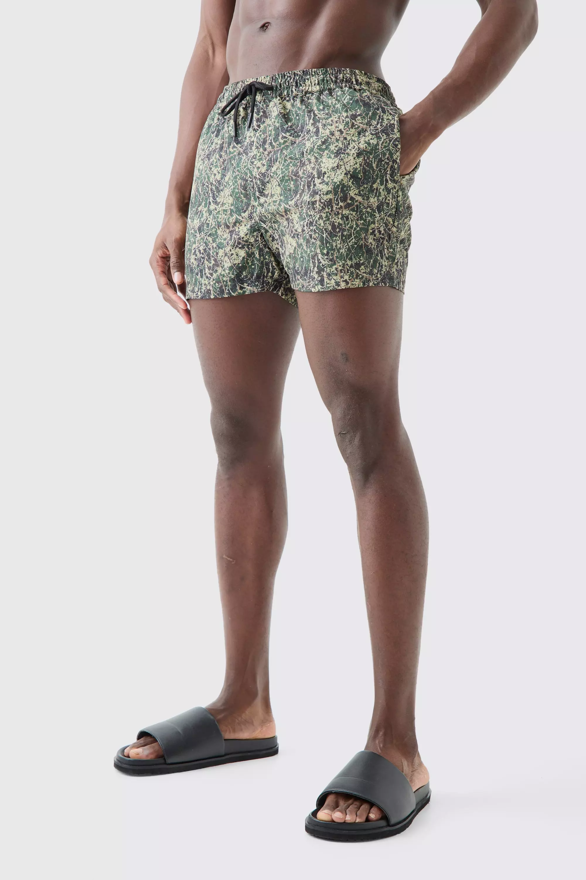 Short Length Camo Swim Trunks Khaki