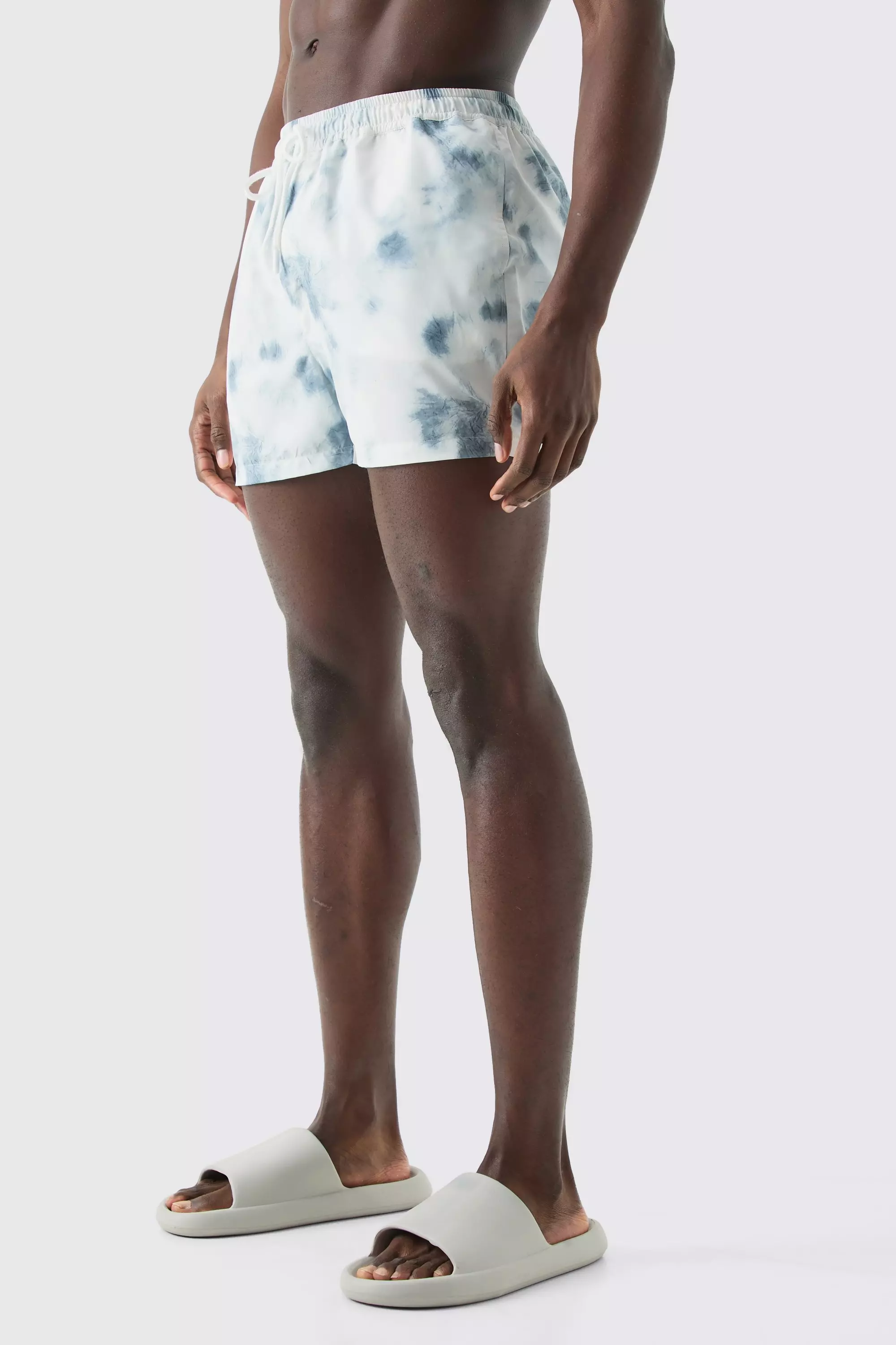 Short Length Tie Dye Swim Trunks Grey