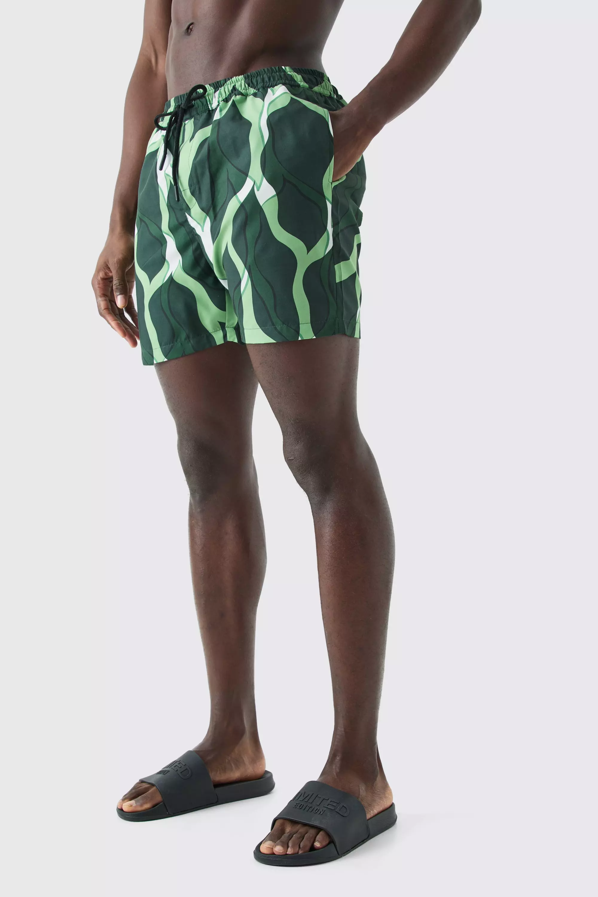 Green Mid Length Leaf Swim Short