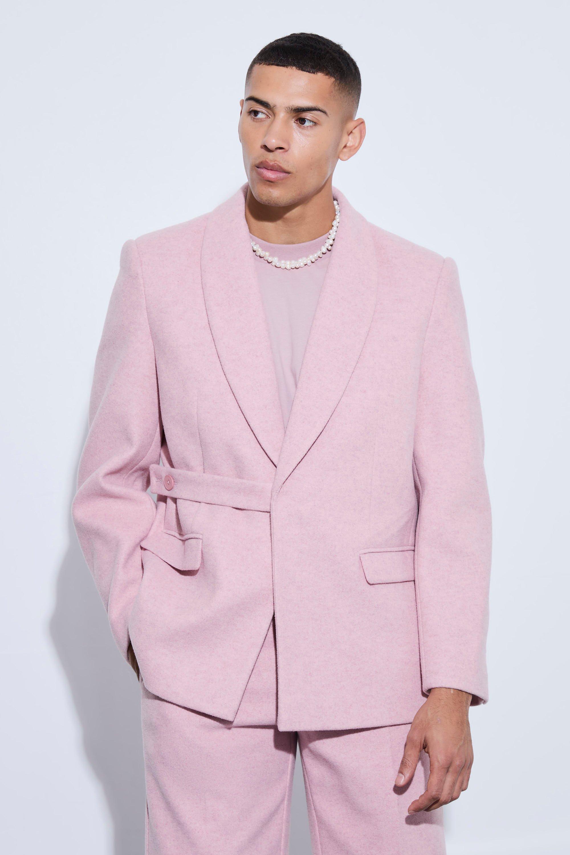Pink Wool Look Oversized Strap Detail Blazer