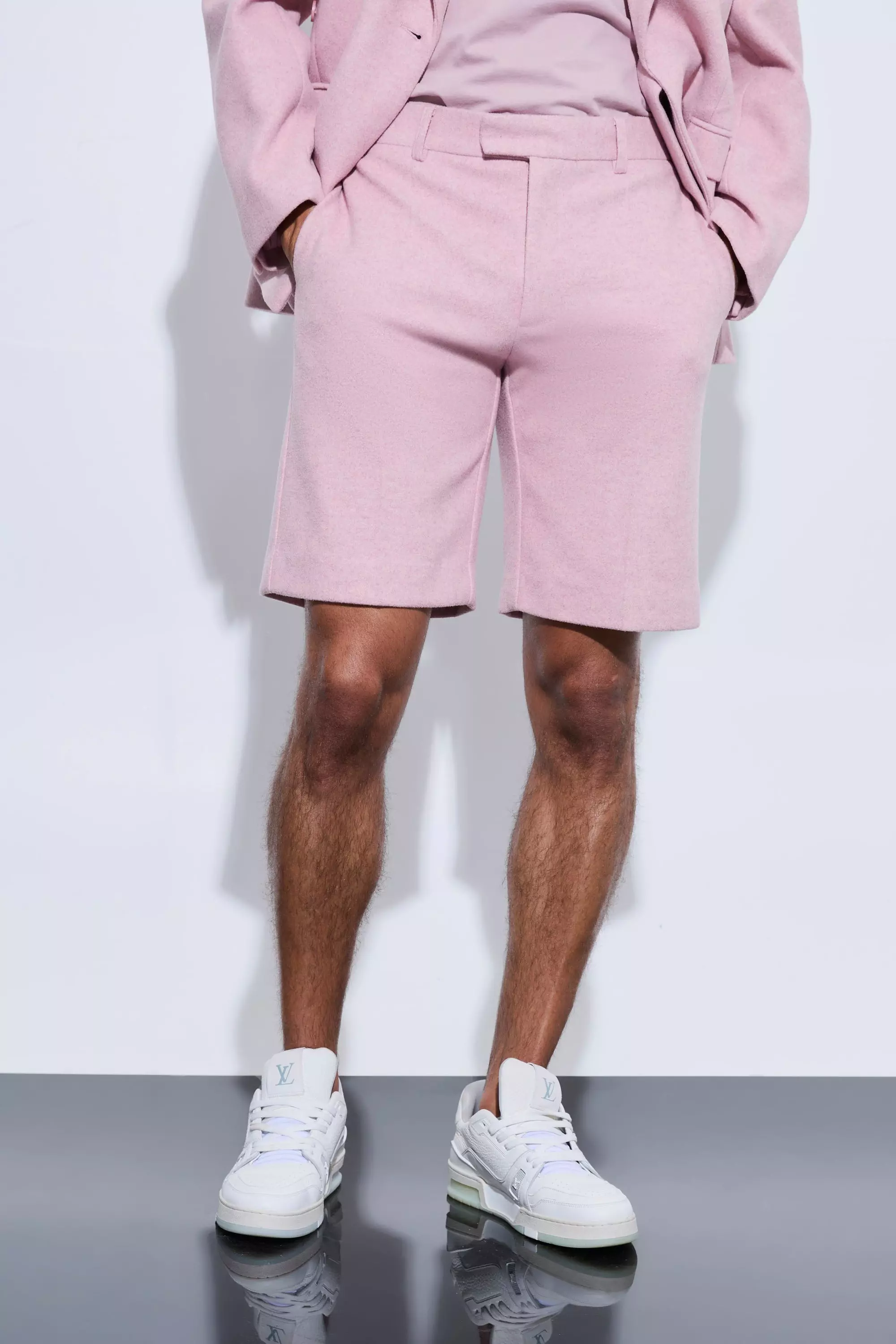 Pink Wool Look Tailored Shorts