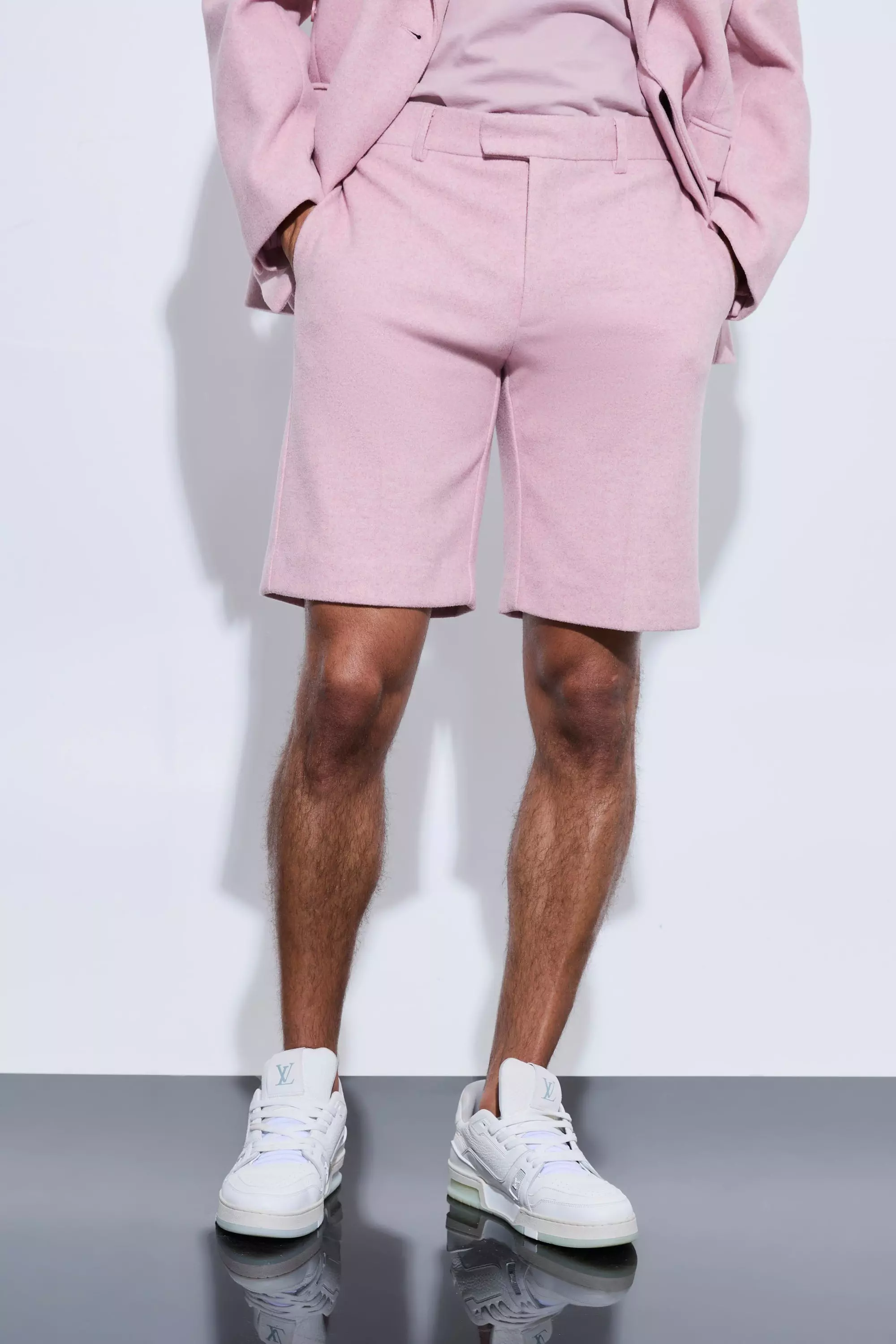 Melton Wool Tailored Shorts Pink