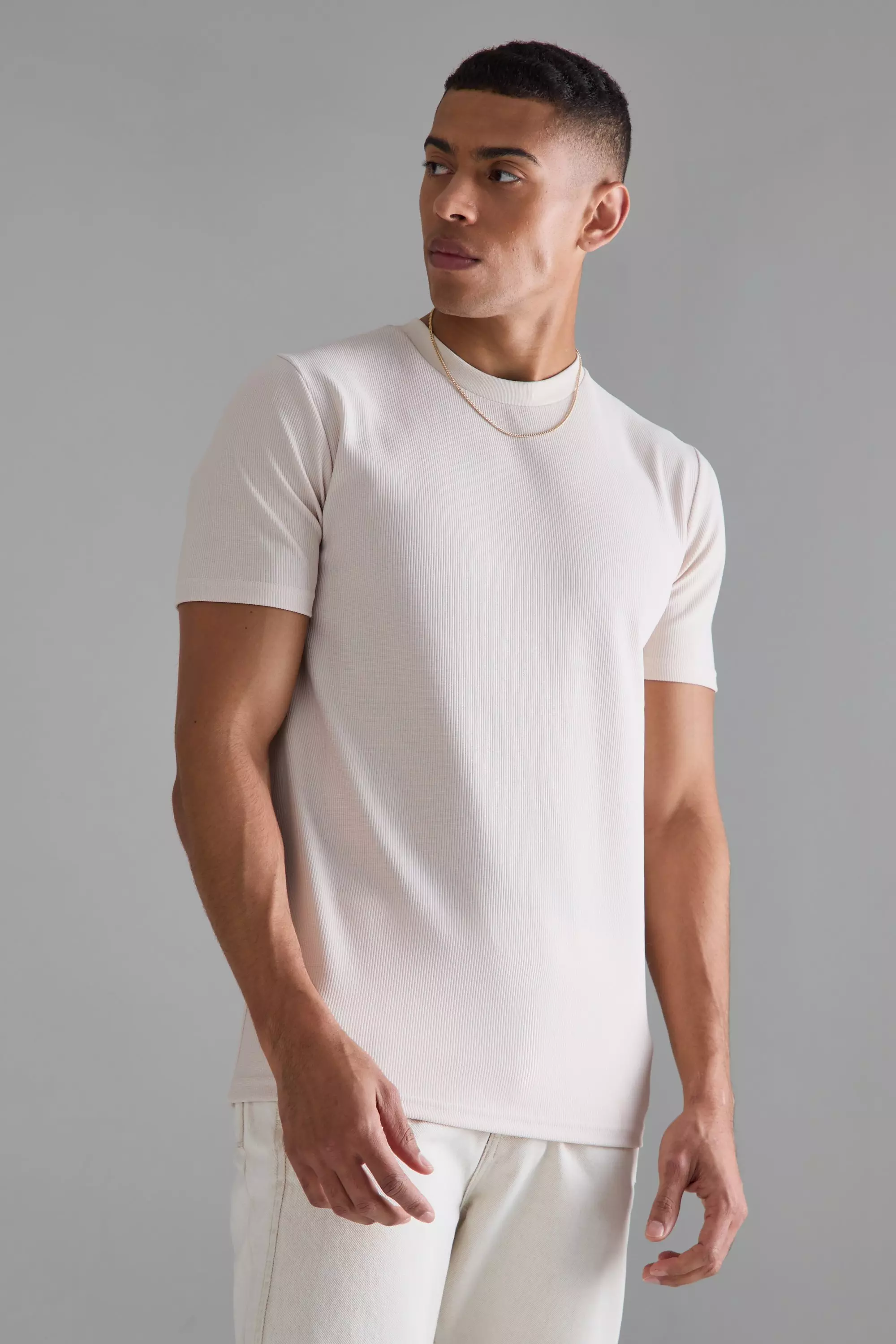 Slim Ottoman Rib T-Shirt Peach