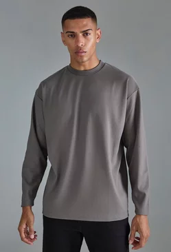 Charcoal Grey Oversized Long Sleeve Ottoman T-shirt